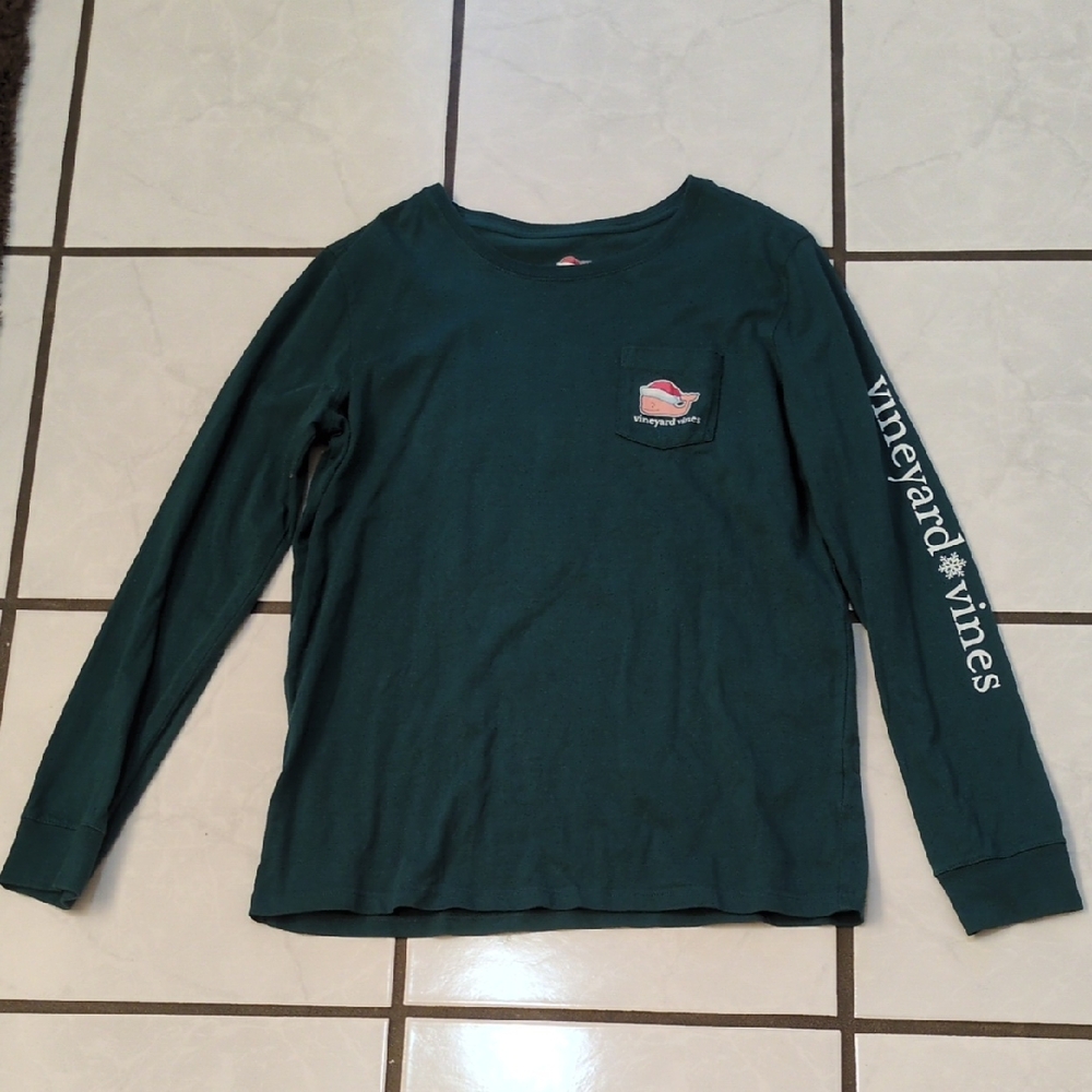 Vineyard Vines Green Long Sleeve Tee with Sleeve Graphics